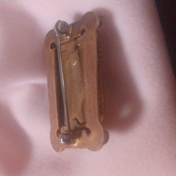 Antique Gold Art Deco Moonstone Pin with Faceted Amber Accent Gems - Picture 6 of 8